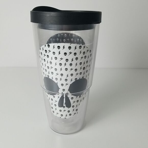 TERVIS Tumbler Skulls Lightning Black White 24oz Insulated Cup Glass w/ Lid USA - Picture 2 of 10